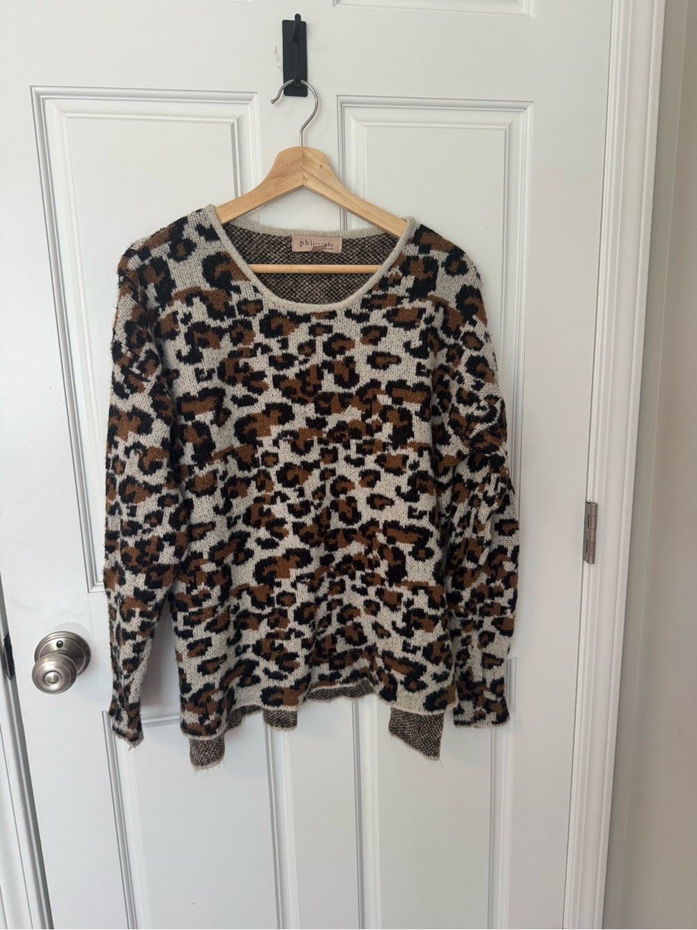 Philosophy Leopard Print Crewneck Sweater - Brown/Black/Cream